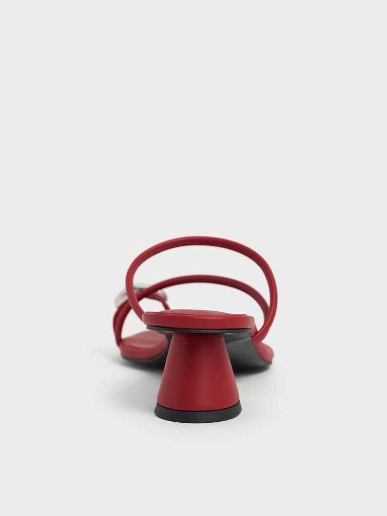 Metallic-Accent Strappy Toe-Ring Heeled Sandals