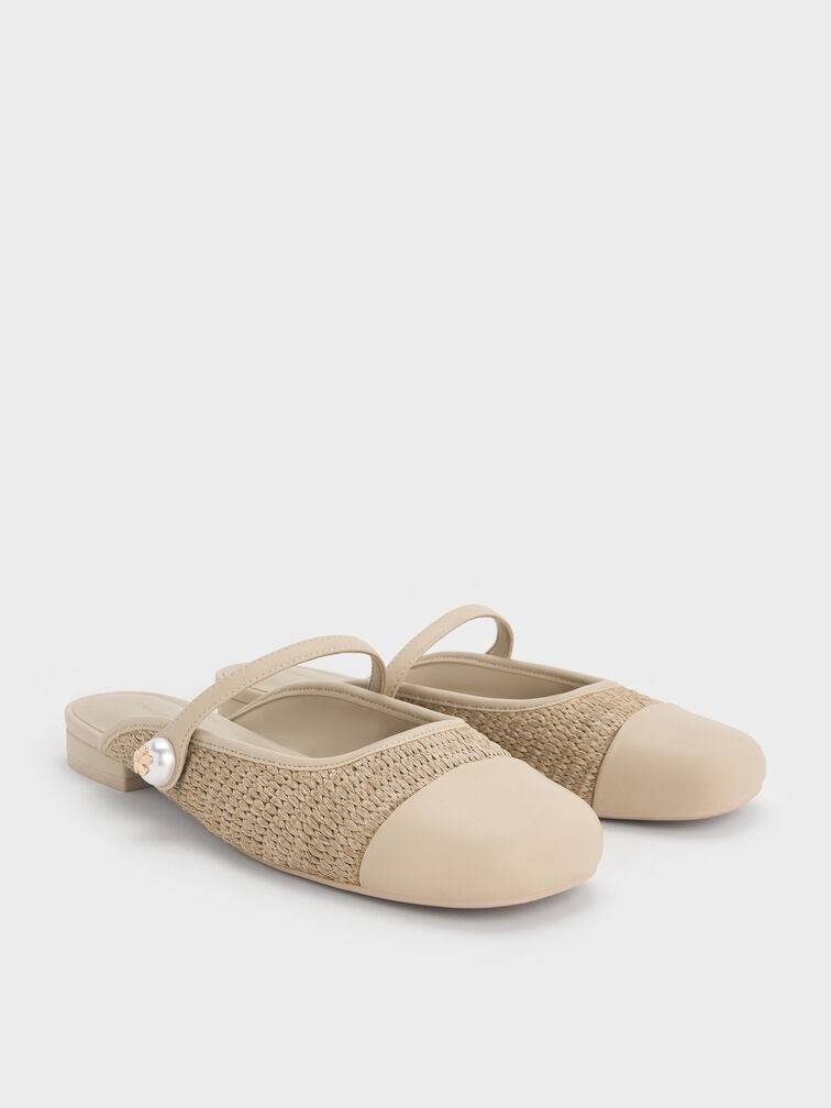 Aeryn Raffia Pearl-Embellished Slip-On Mary Janes