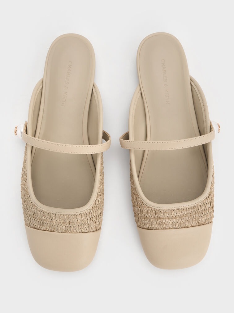Aeryn Raffia Pearl-Embellished Slip-On Mary Janes