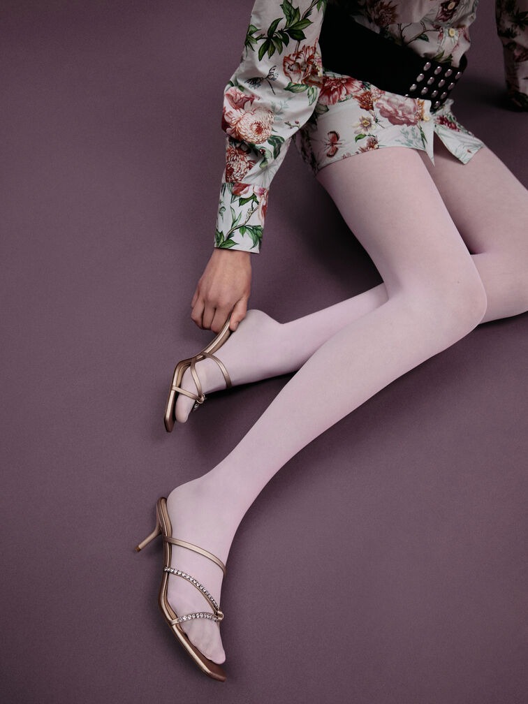 Gem-Embellished Strappy Heeled Sandals Long