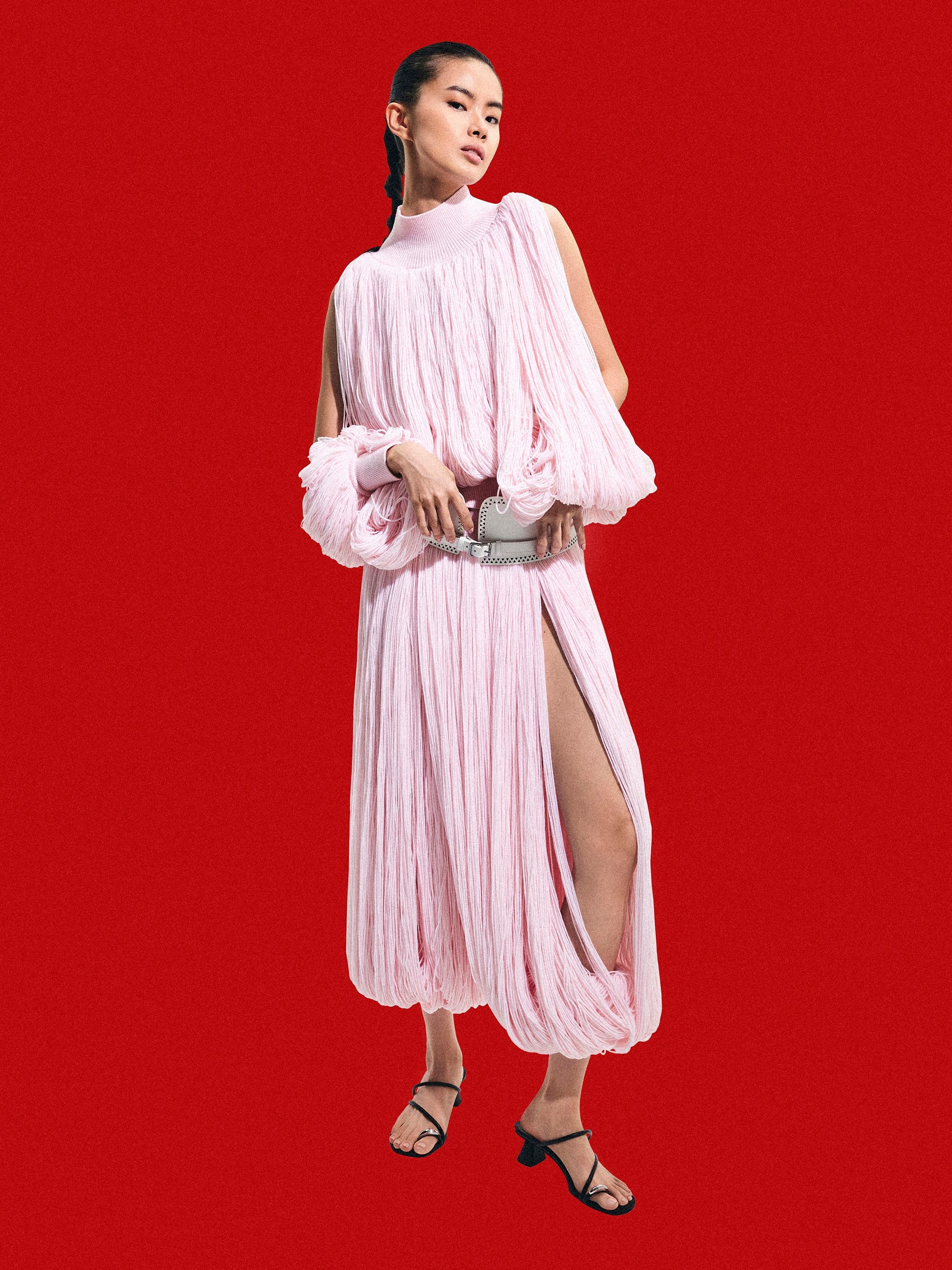 Metallic-Accent Strappy Toe-Ring Heeled Sandals