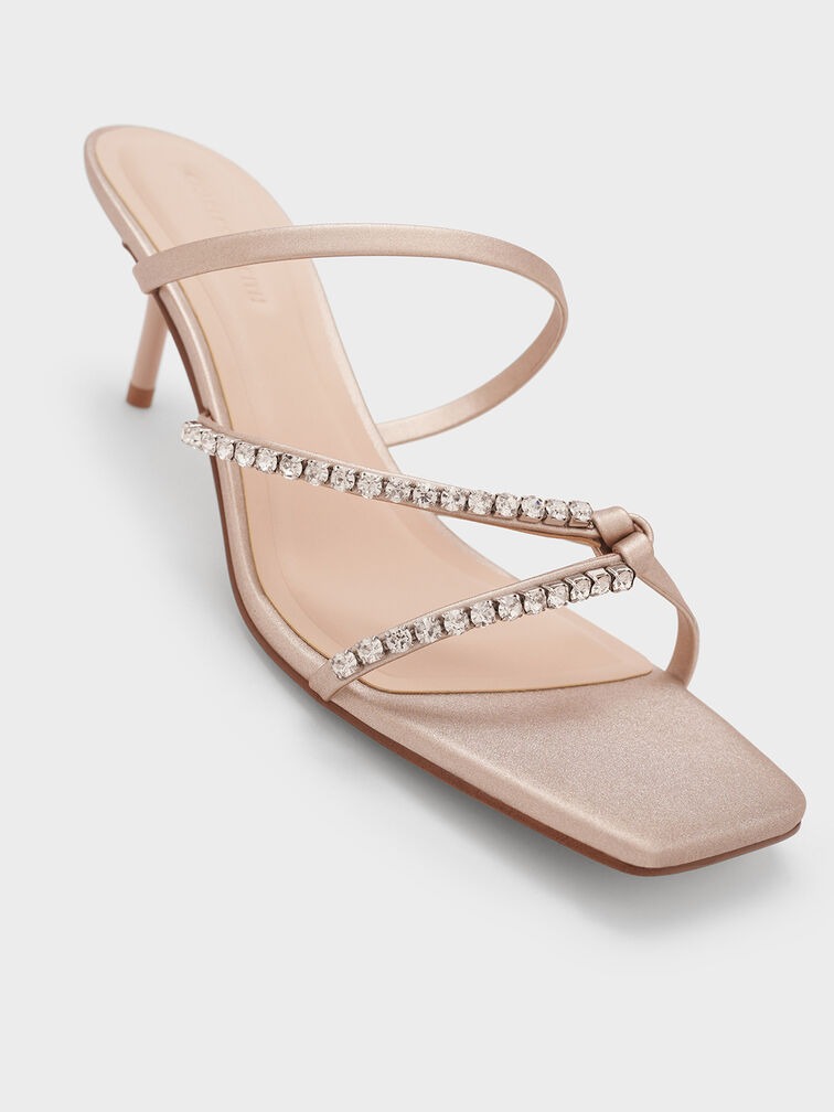 Gem-Embellished Strappy Heeled Sandals Long