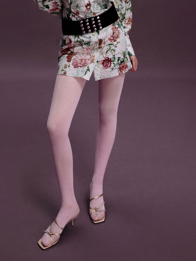 Gem-Embellished Strappy Heeled Sandals Long