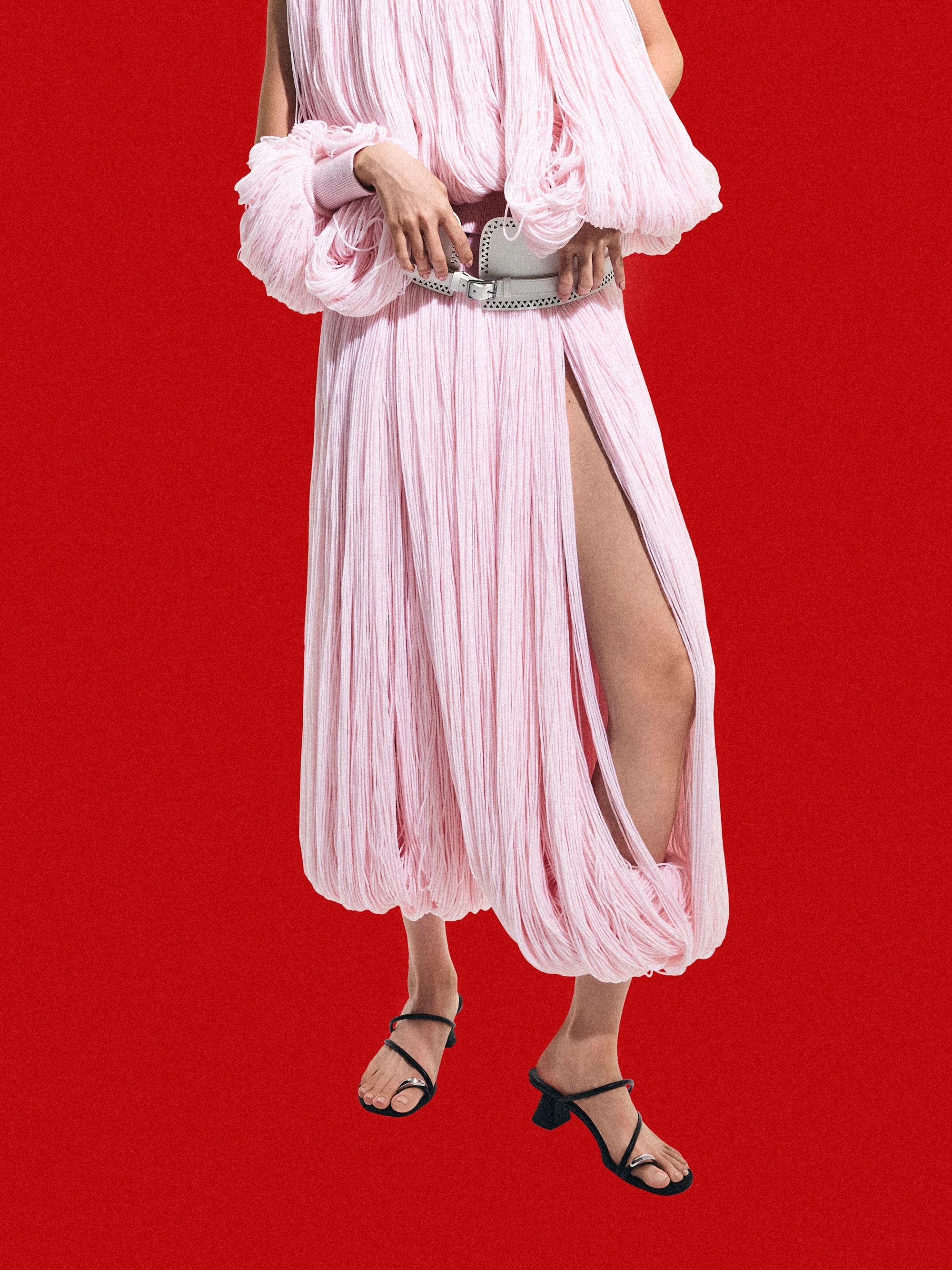 Metallic-Accent Strappy Toe-Ring Heeled Sandals