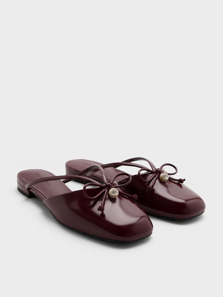 Pearl-Accent Bow Flat Mules