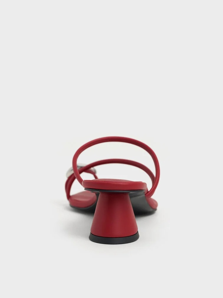 Metallic-Accent Strappy Toe-Ring Heeled Sandals