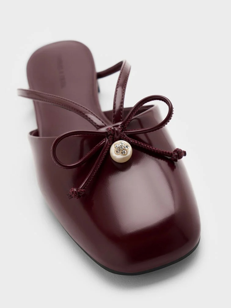 Pearl-Accent Bow Flat Mules