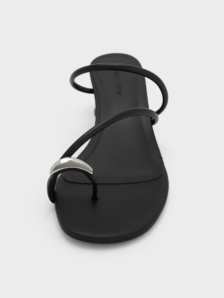 Metallic-Accent Strappy Toe-Ring Heeled Sandals