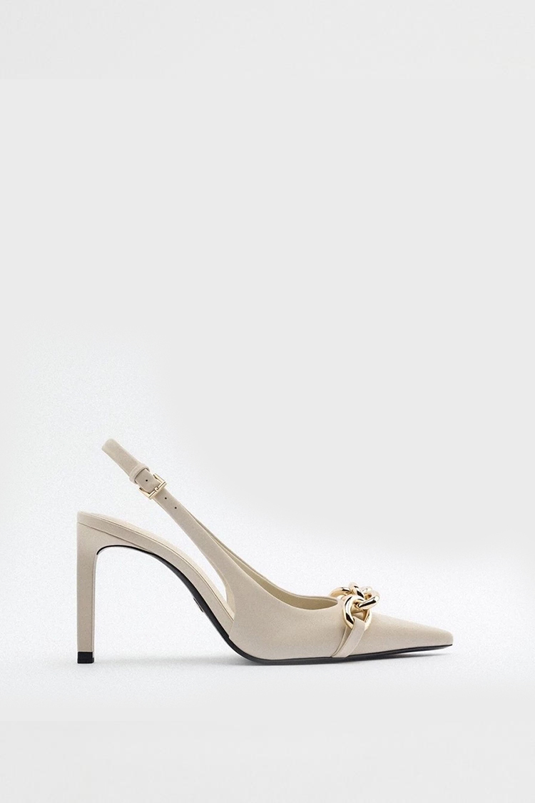 HEEKED SLINGBACK LEATHER STILETTO HEEL GOLD