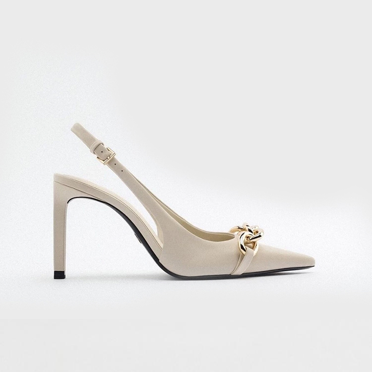 HEEKED SLINGBACK LEATHER STILETTO HEEL GOLD