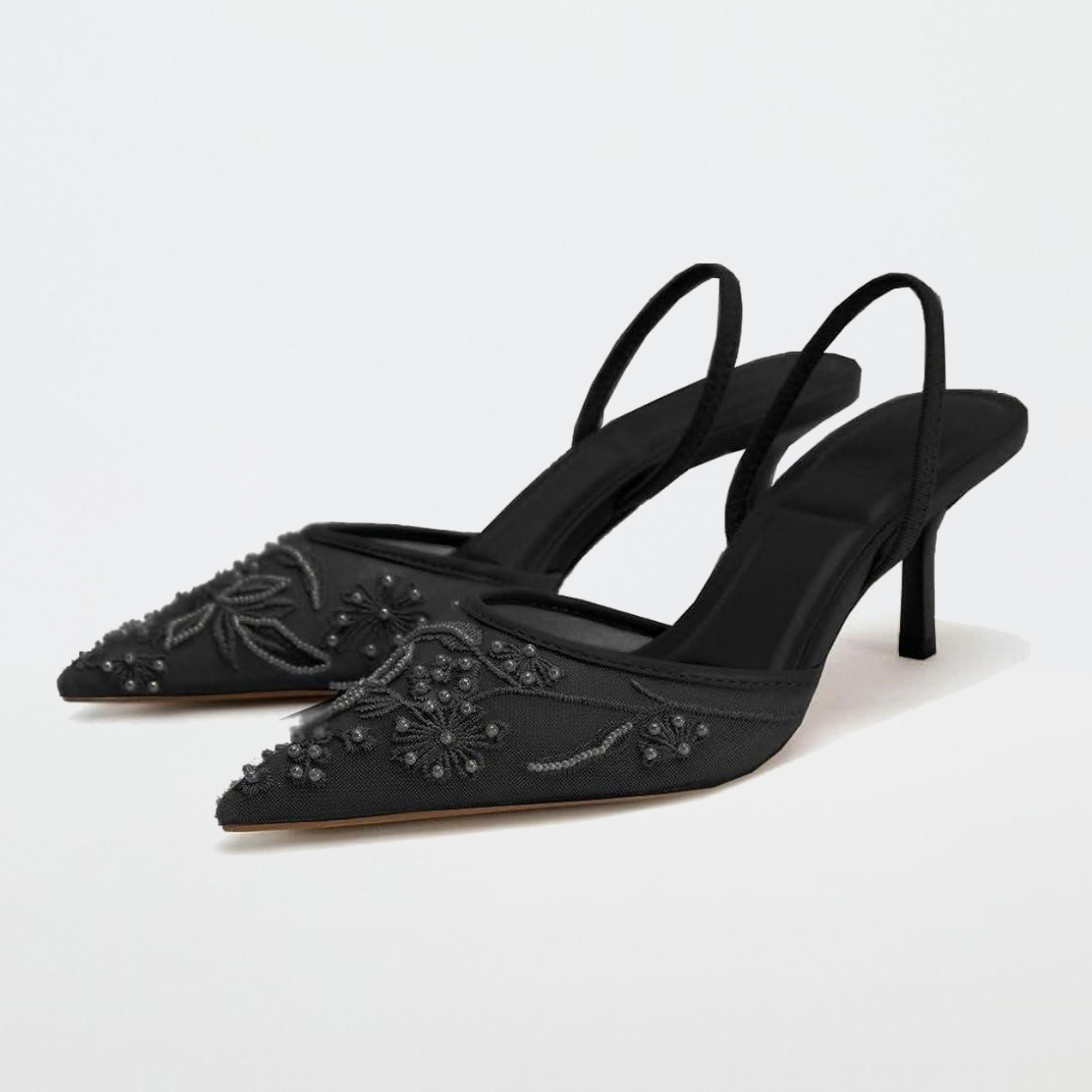 EMBROIDERED MESH SLINGBACKS