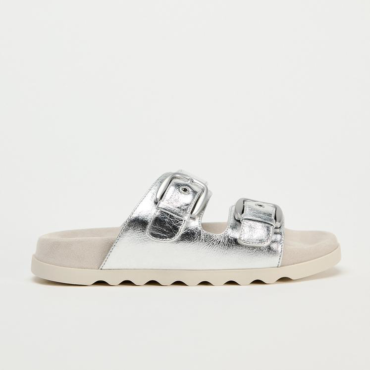 BUCKLED FLAT SLIDER SANDALS