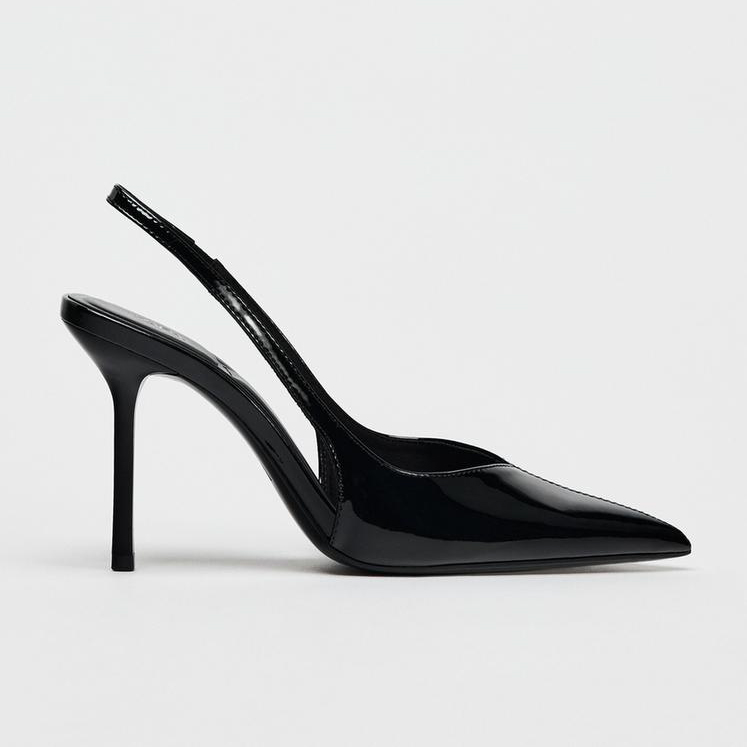 RIBBON ENAMEL FINISH HEEL PUMPS