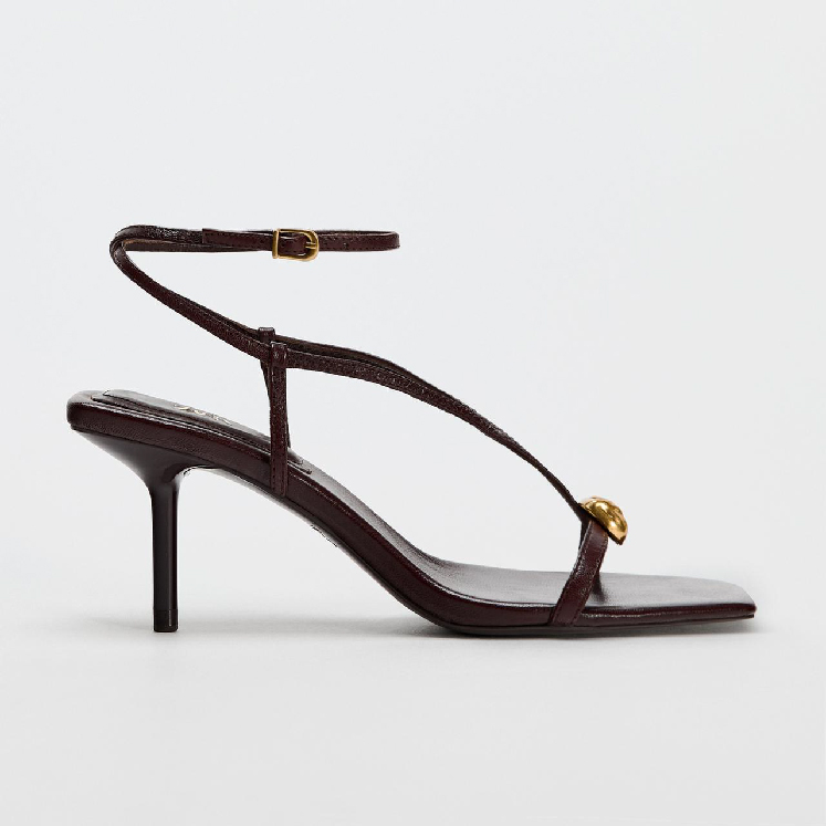 LEATHER HEEL SANDALS WITH STRAPS AND EMBELLISHMENT