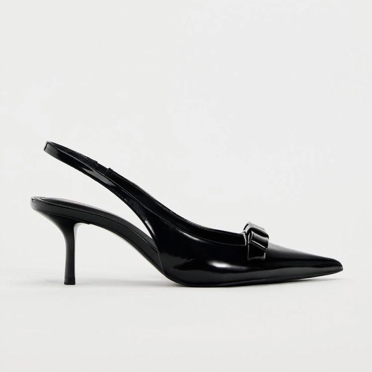 BOW TRIM SATIN EFFECT HEELED SHOE