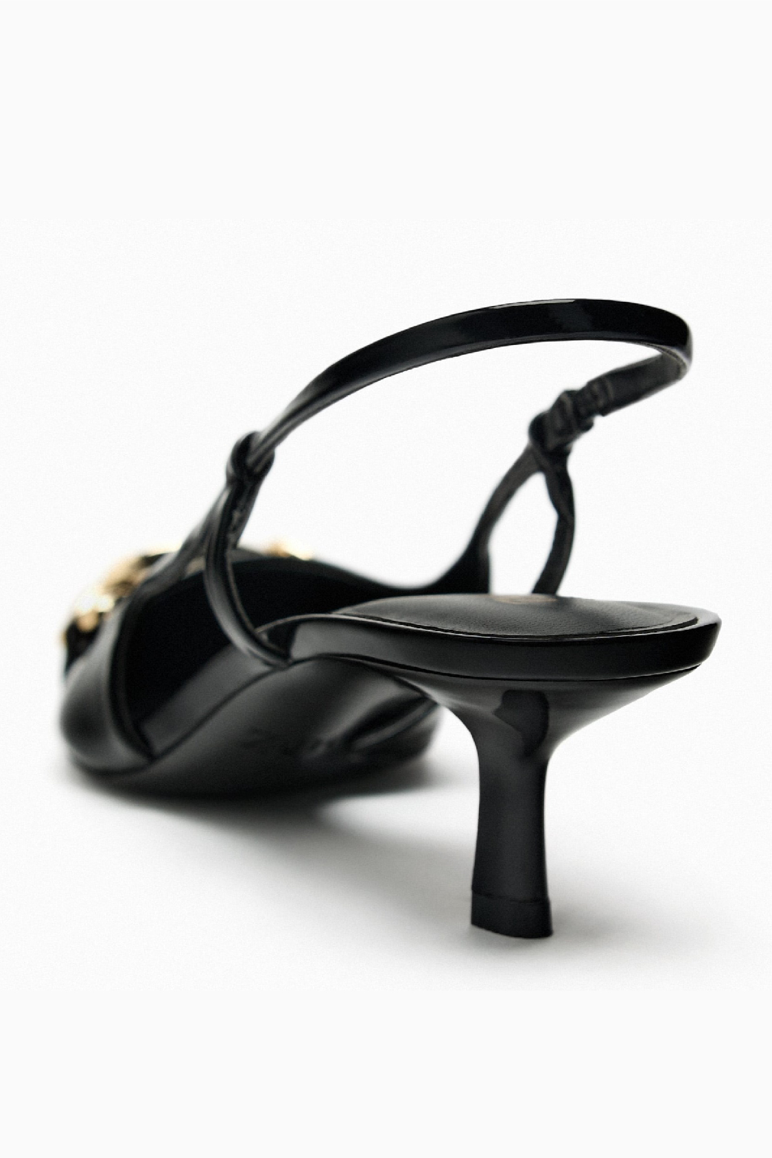 ZARA BLACK SLINGBACK KITTEN HEELS WITH CHAIN