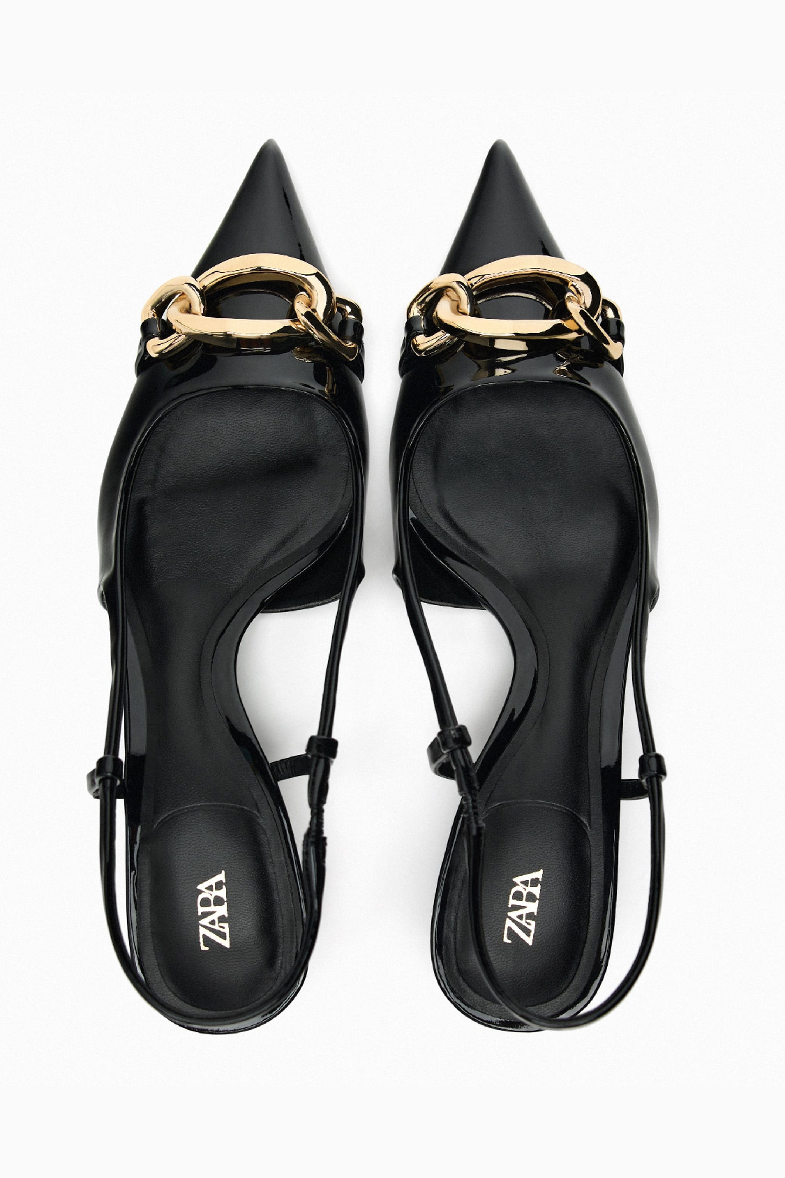 ZARA BLACK SLINGBACK KITTEN HEELS WITH CHAIN