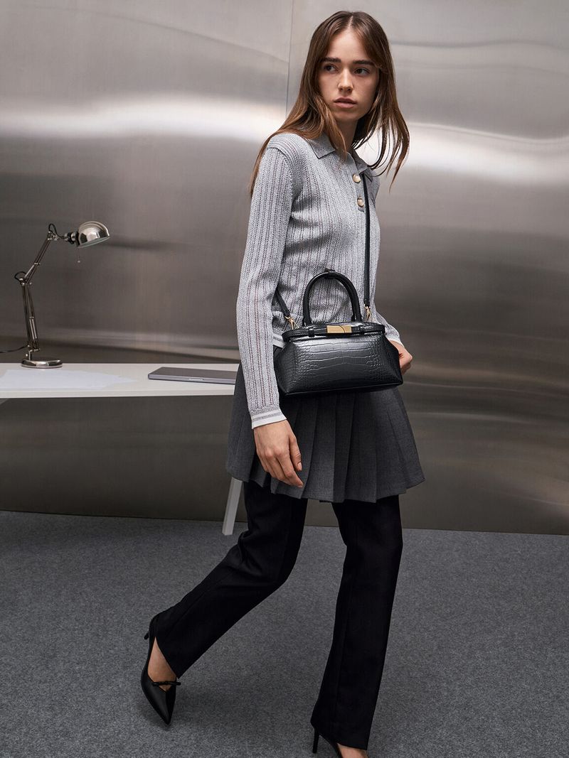 Aurelia Croc-Effect Metallic-Accent Elongated Tote