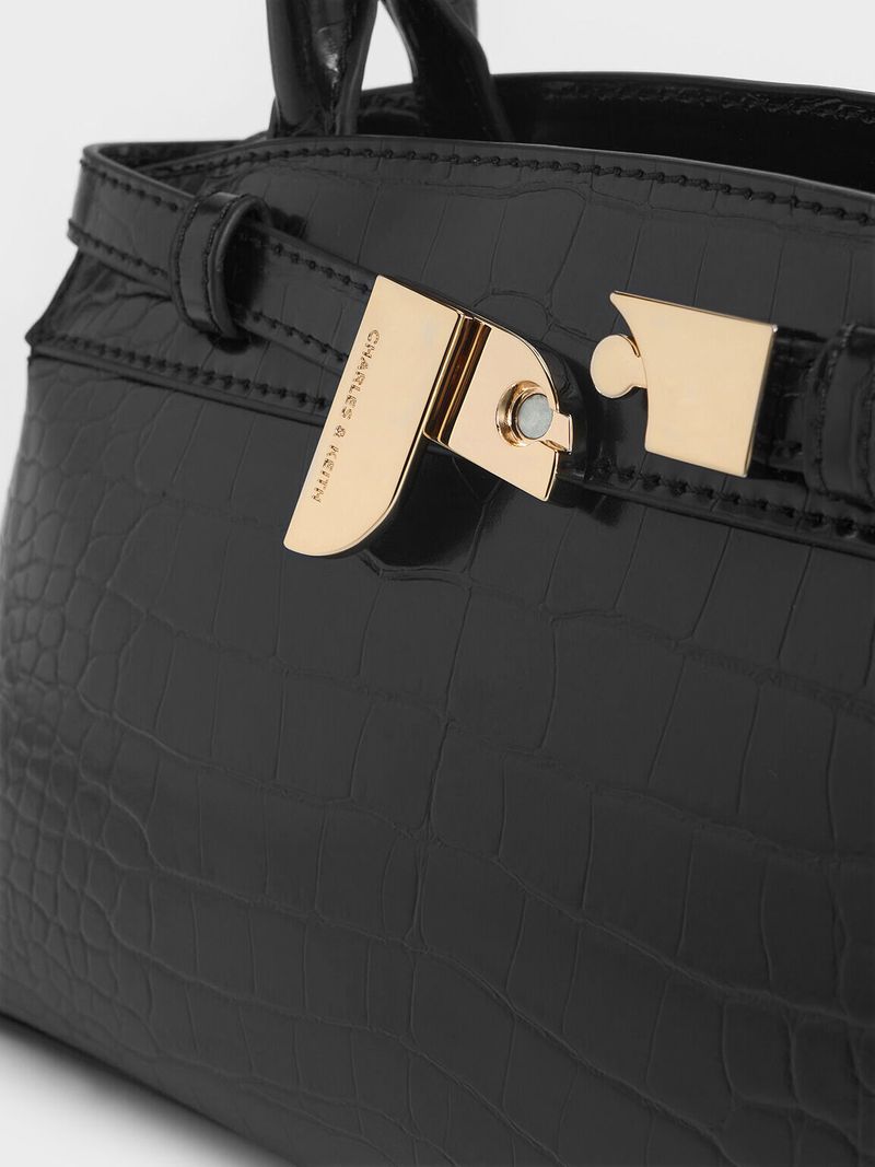 Aurelia Croc-Effect Metallic-Accent Elongated Tote