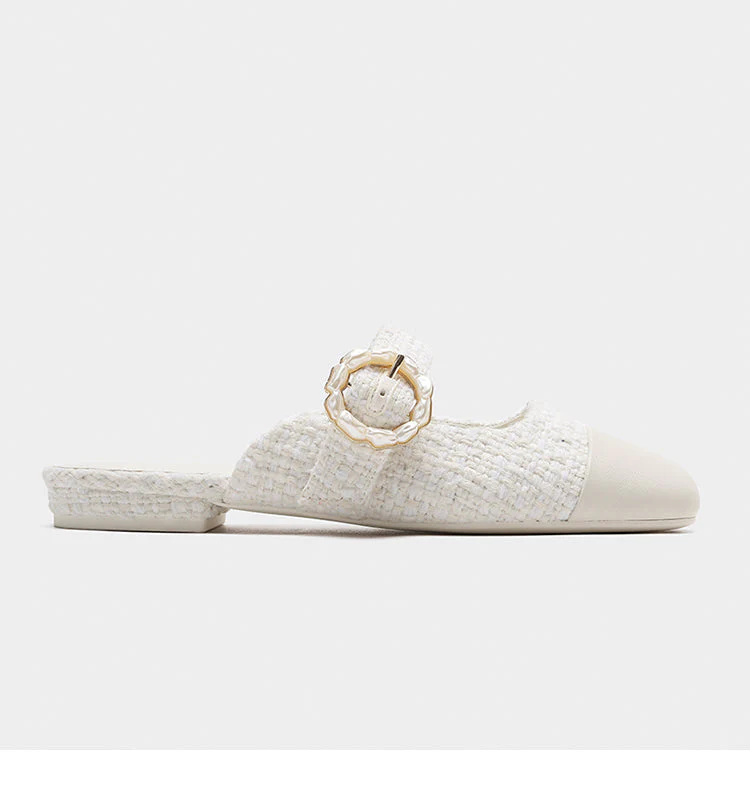 Tweed Pearl Buckle Mary Jane Mules