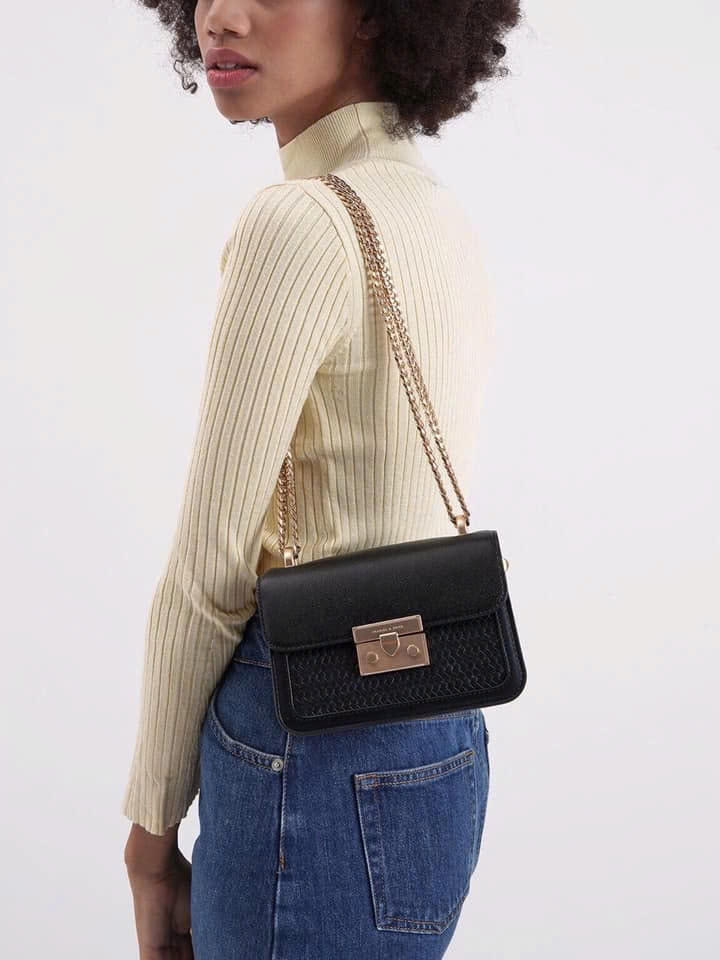 Woven Boxy Chain Strap Bag