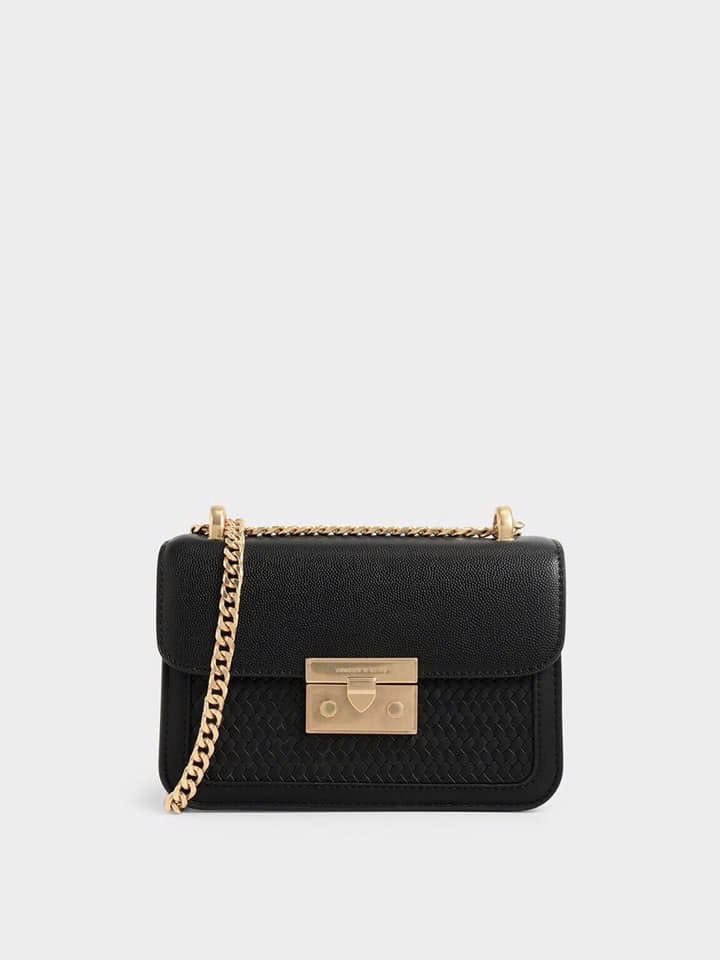 Woven Boxy Chain Strap Bag