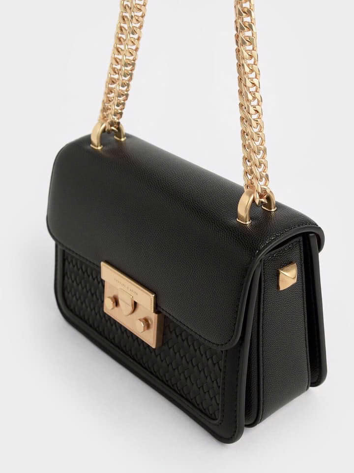 Woven Boxy Chain Strap Bag