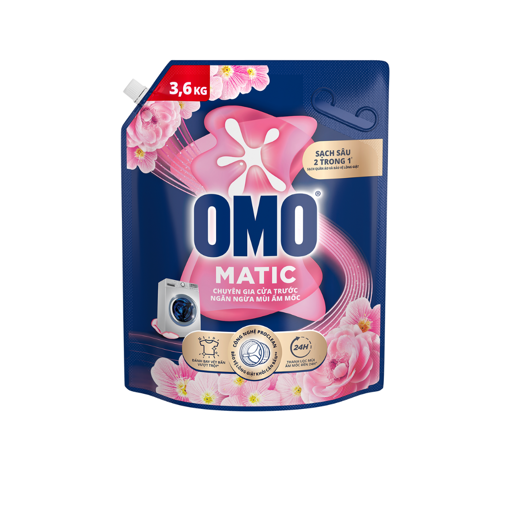 Nước Giặt OMO Matic Cửa Trước Ngăn Mùi Ẩm Mốc Hoa Anh Thảo Túi 3.6kg