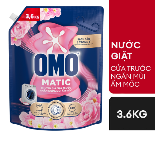 Nước Giặt OMO Matic Cửa Trước Ngăn Mùi Ẩm Mốc Hoa Anh Thảo Túi 3.6kg