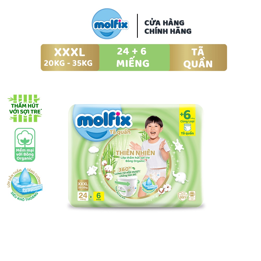 Tã/bỉm quần Molfix Thiên nhiên Super Jumbo XXL (15kg - 25kg) - Gói 44+8 miếng