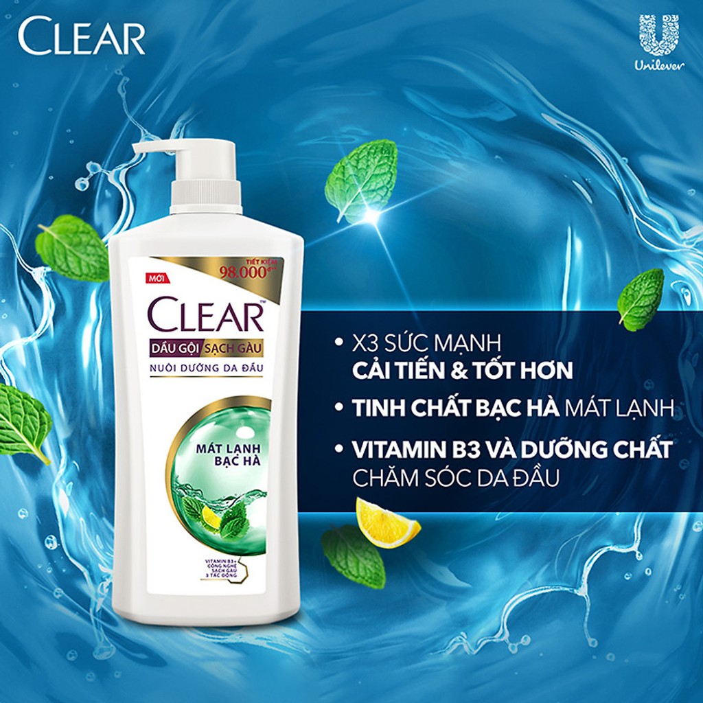 Clear Dầu Gội Mát Lạnh Bạc Hà Chai - 880G