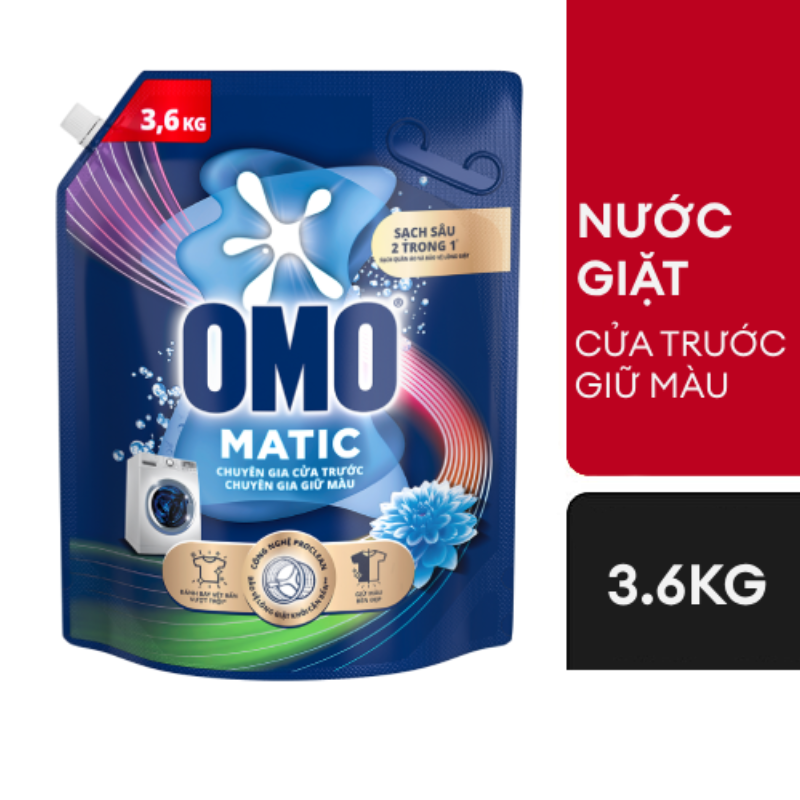 Nước giặt OMO Matic Cửa Trước Chuyên Gia Giữ Màu Túi 3.6kg