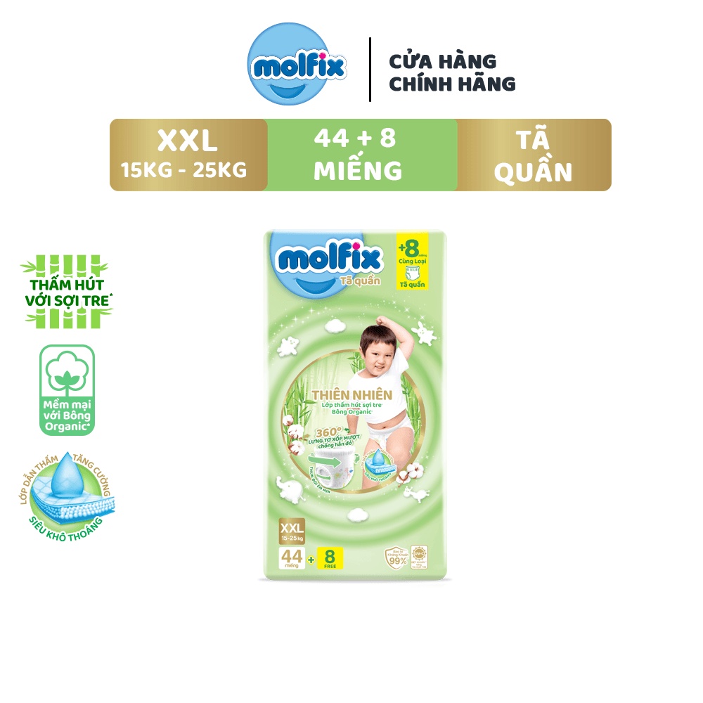 Tã/bỉm quần Molfix Thiên nhiên Super Jumbo XXL (15kg - 25kg) - Gói 44+8 miếng