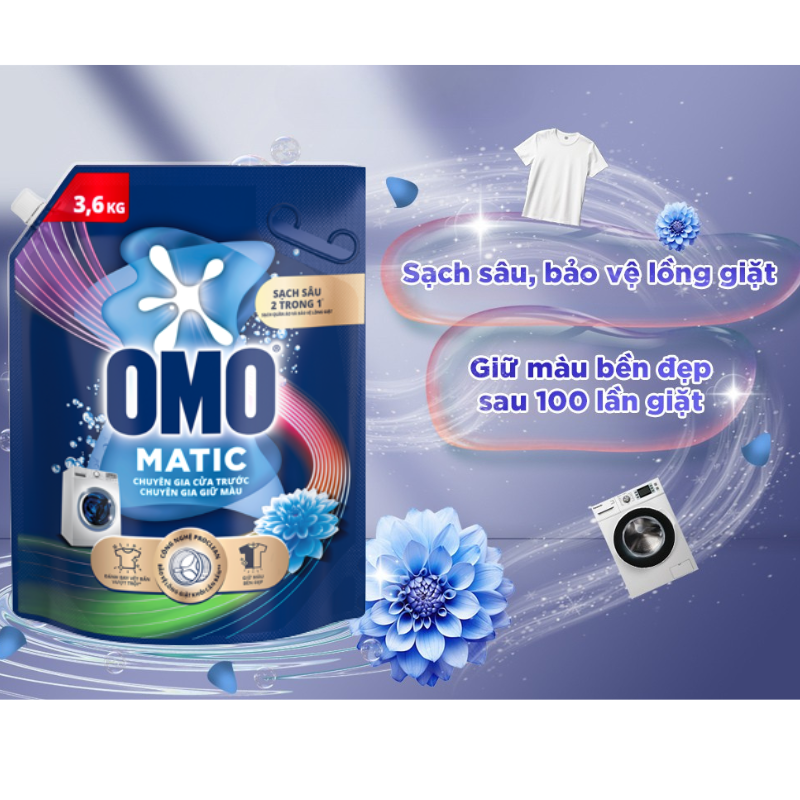 Nước giặt OMO Matic Cửa Trước Chuyên Gia Giữ Màu Túi 3.6kg