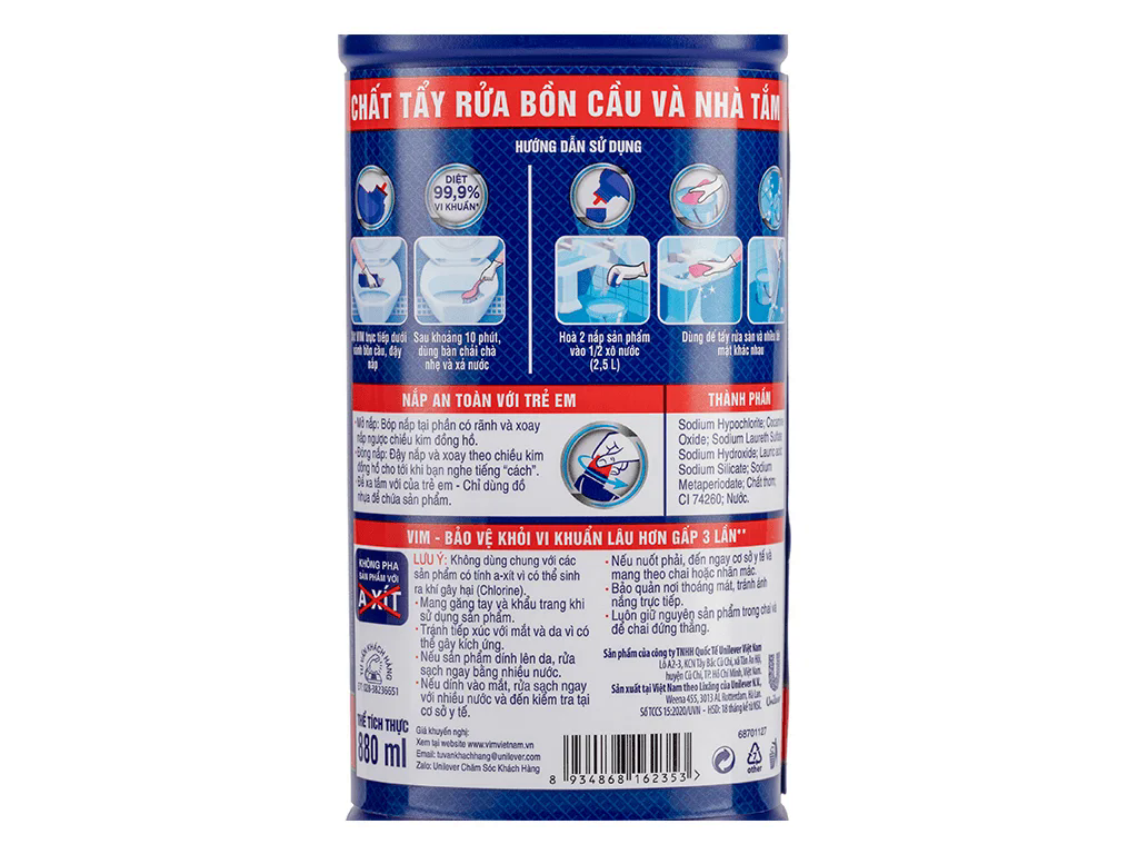 Nước Tẩy Bồn Cầu Vim Diệt Khuẩn 900ml