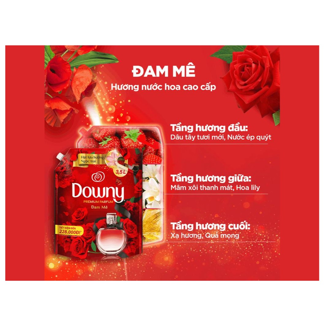 Downy Nước Xả Vải Hương Nước Hoa Đam Mê, Huyền Bí Túi-3L