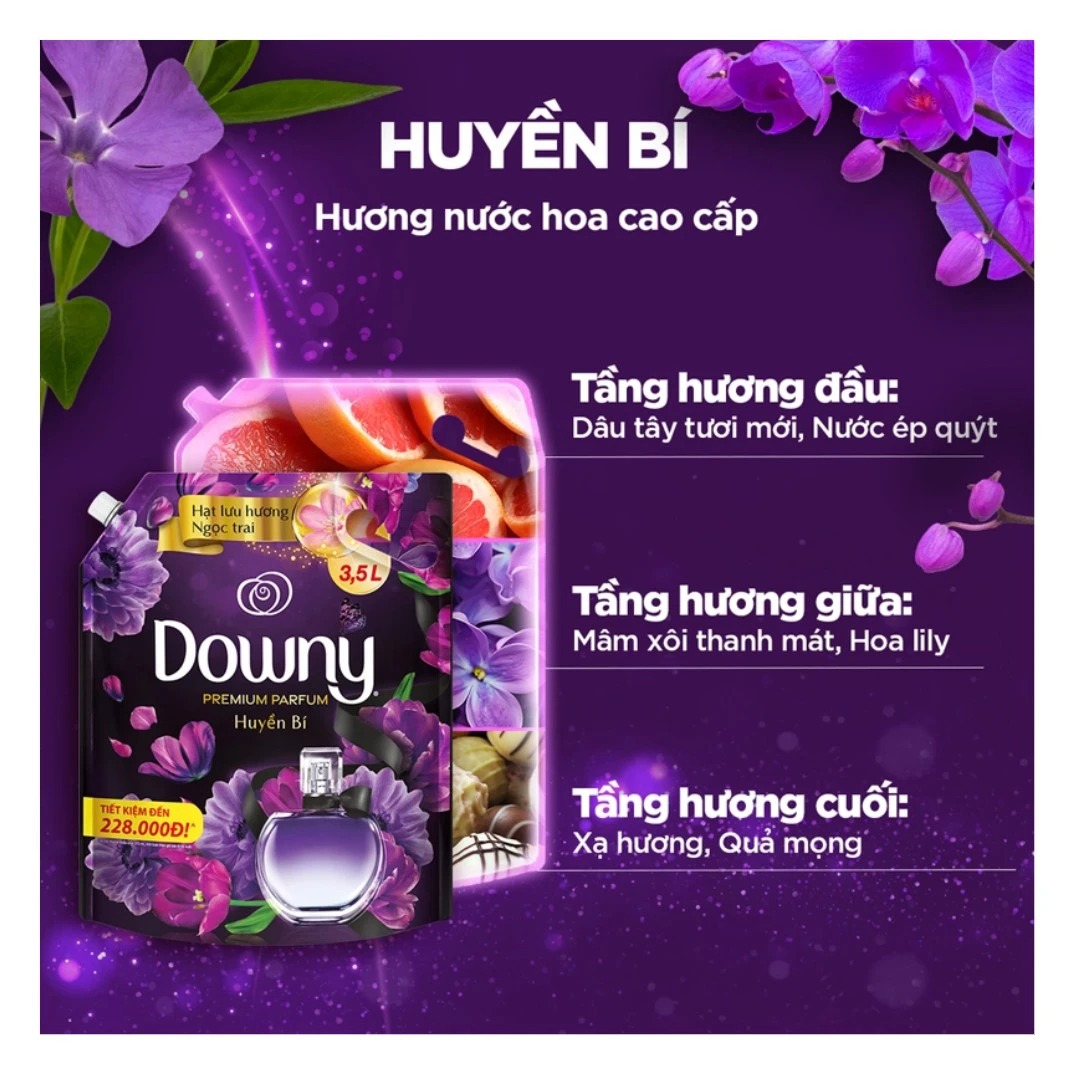 Downy Nước Xả Vải Hương Nước Hoa Đam Mê, Huyền Bí Túi-3L