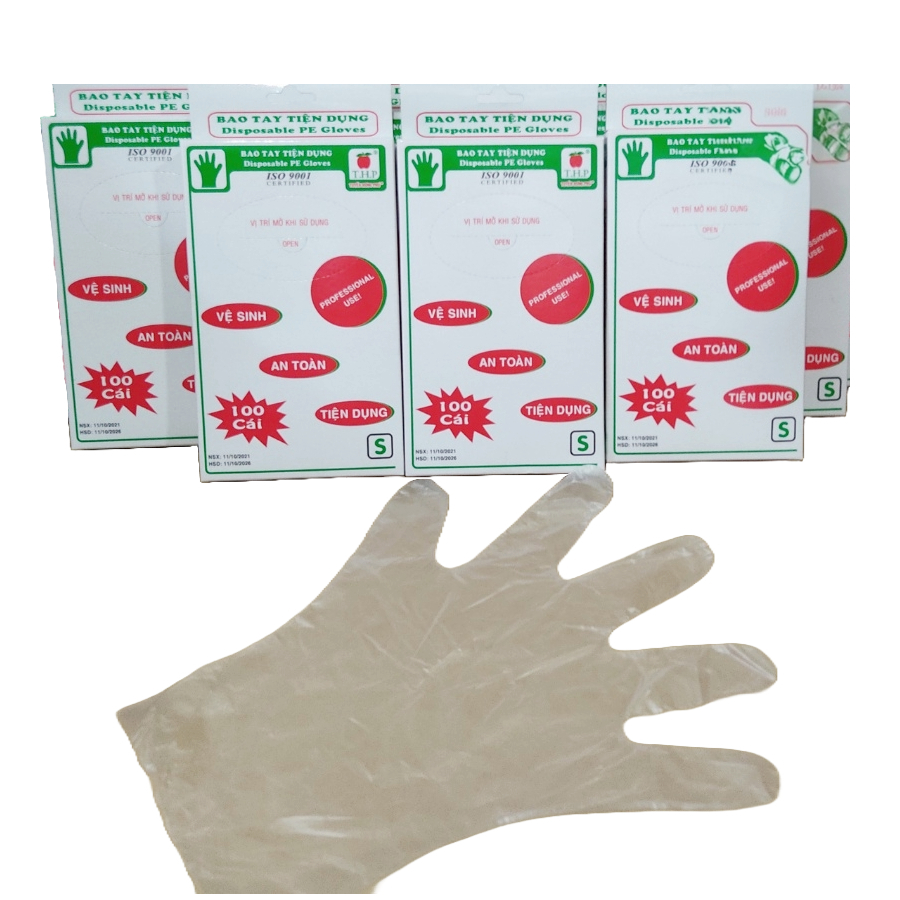 Hộp Bao tay xốp tiện dụng THP trong suốt an toàn vệ sinh thực phẩm -Hộp 100 cái