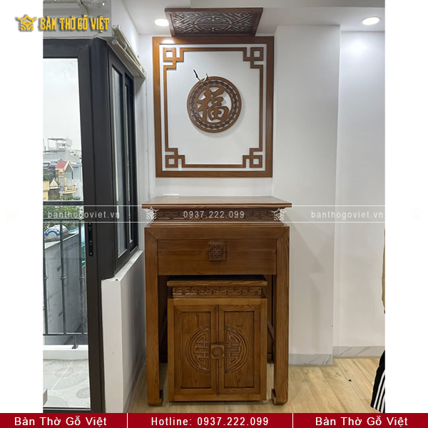Bàn Thờ Đứng Gỗ Sồi Chung Cư Đơn Giản 89x61 GV-TD003