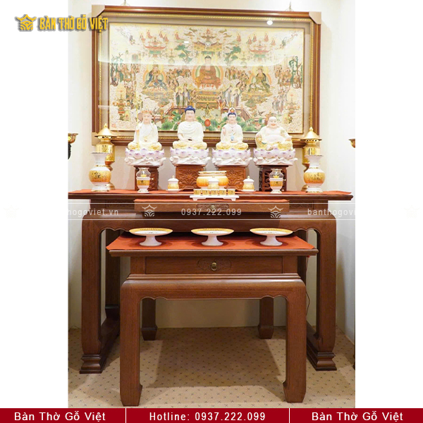 Bàn Thờ Gỗ Sồi Kèm Bàn Cơm Hiện Đại 127x61 GV-TD006