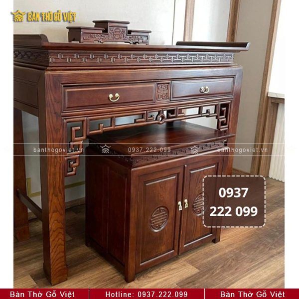Bàn Thờ Chung Cư Gỗ Sồi Đục Chiện Hoa Văn Chữ Thọ GV-TD026
