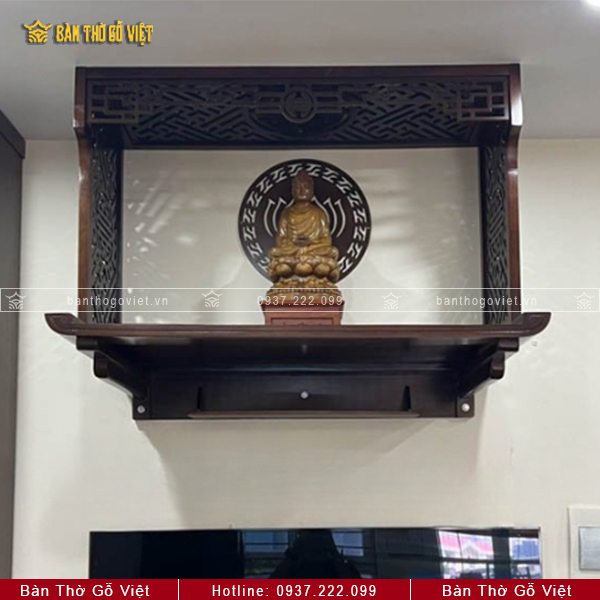 Combo Bàn Thờ Treo Tường Gỗ Sồi Chân Bắp Có Vách Ngăn GV-TR033