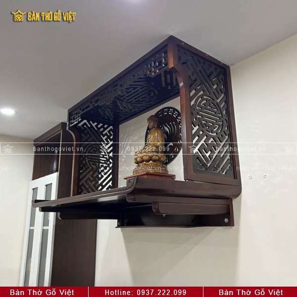 Combo Bàn Thờ Treo Tường Gỗ Sồi Chân Bắp Có Vách Ngăn GV-TR033