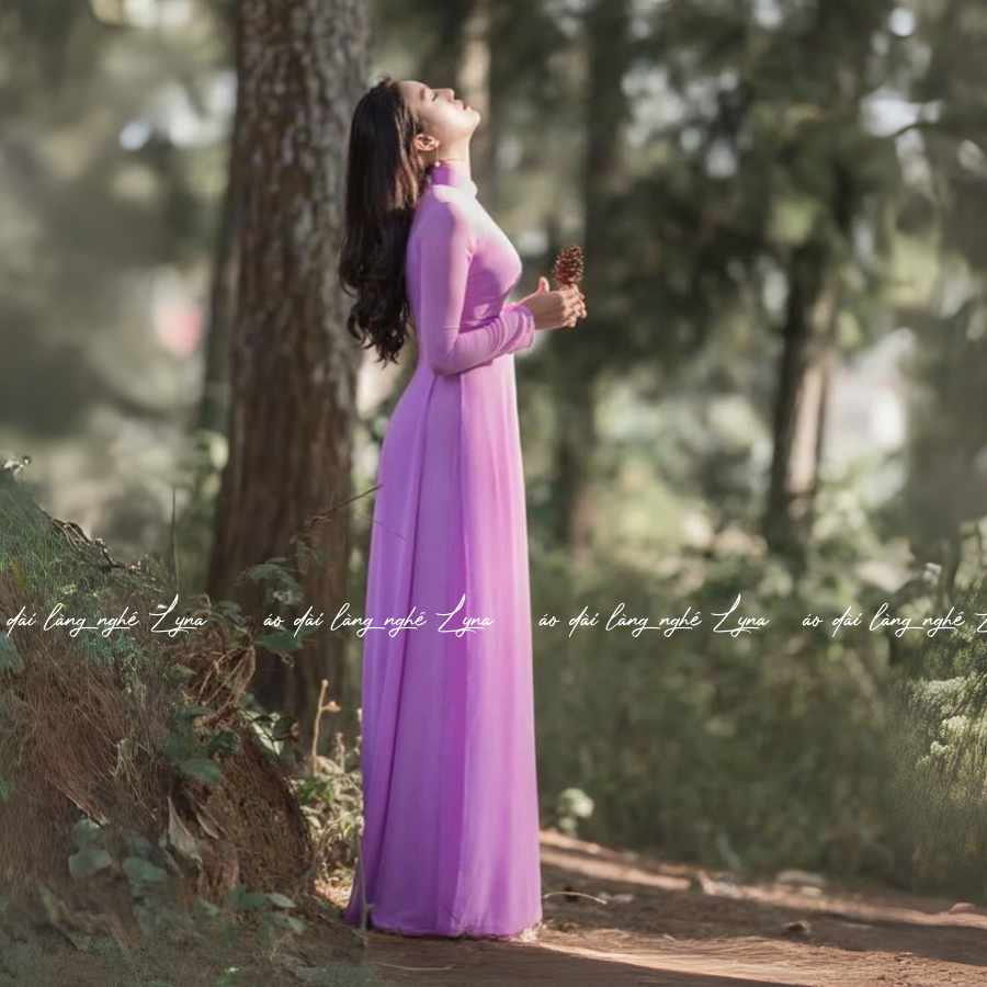 Áo Dài Màu Tím Cà Truyền Thống 4 Tà Chiffon Tay Dài Ôm Eo, Tôn Vóc Dáng Thanh Lịch Cuốn Hút