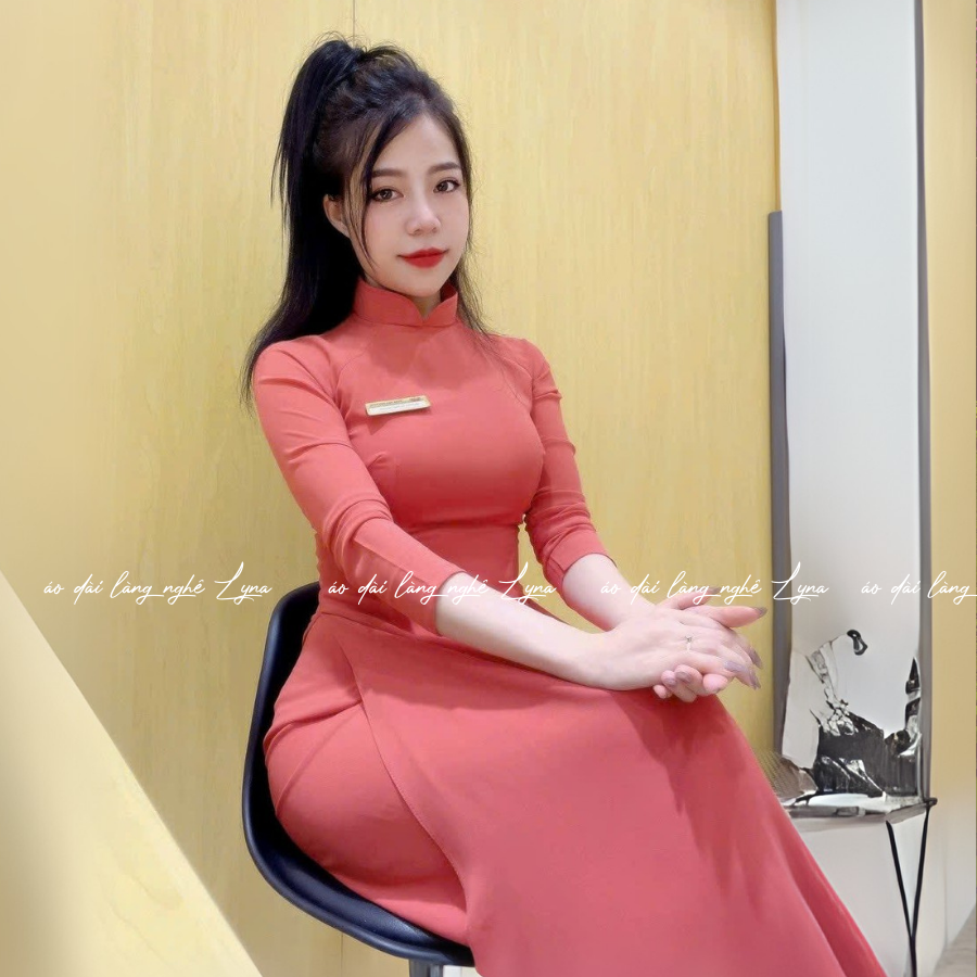 Áo Dài Màu Hồng Đỗ Truyền Thống 4 Tà Chiffon Tay Dài Ôm Eo, Tôn Vóc Dáng Thanh Lịch Cuốn Hút