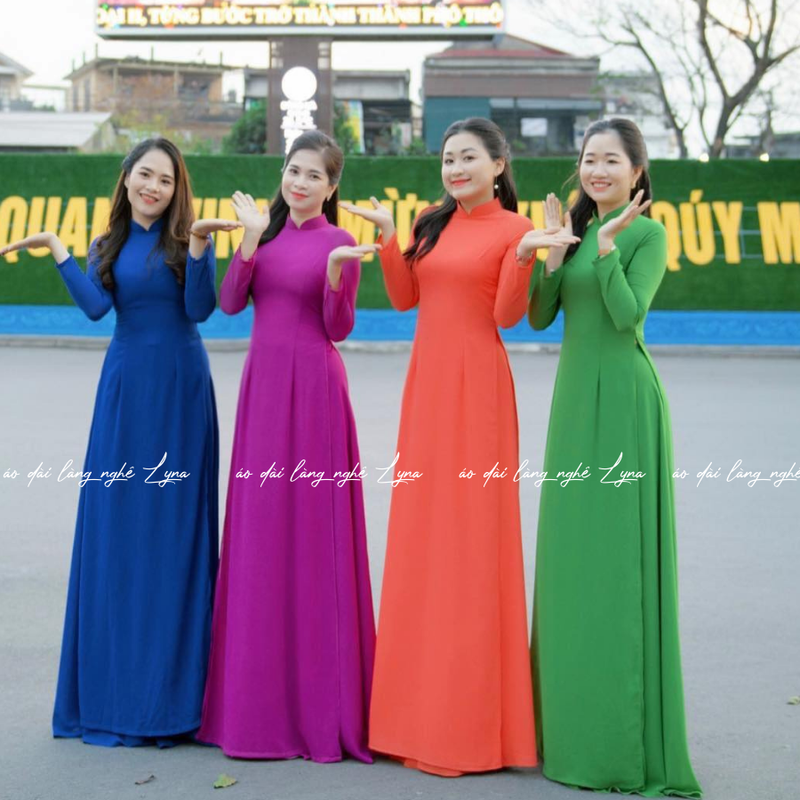 Áo Dài Đỏ Cam Truyền Thống 4 Tà Chiffon Tay Dài Ôm Eo, Tôn Vóc Dáng Thanh Lịch Cuốn Hút