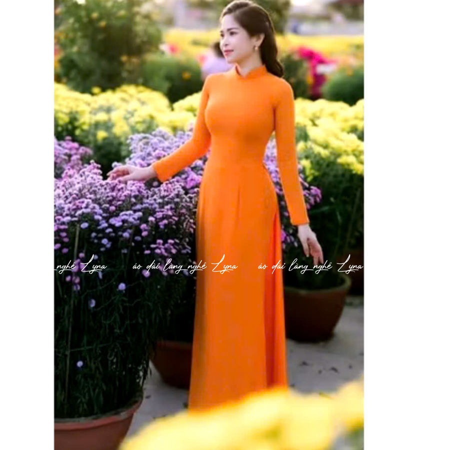 Áo Dài Màu Cam Cà Rốt Truyền Thống 4 Tà Chiffon Tay Dài Ôm Eo, Tôn Vóc Dáng Thanh Lịch Cuốn Hút
