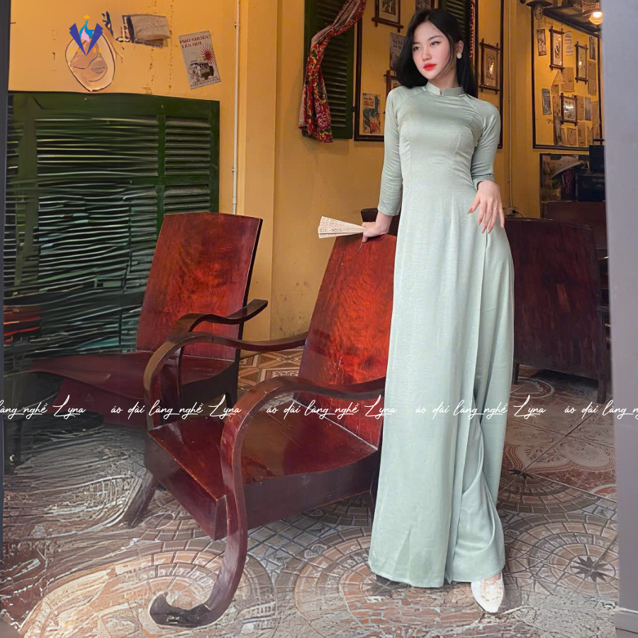 Áo Dài Xinh Màu Xanh Mint Tay Dài Truyền Thống Ôm Eo Tôn Dáng Lụa Mềm Sang Trọng