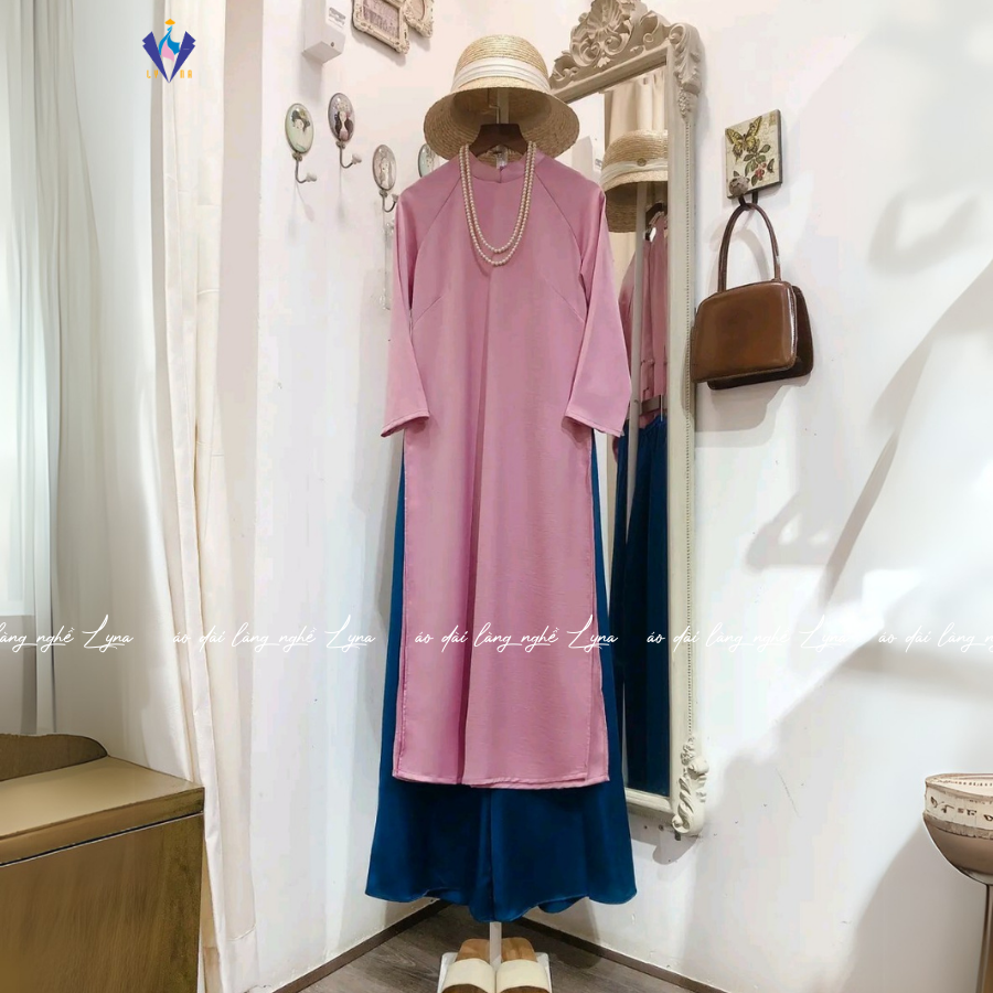 Áo Dài Xưa Màu Hồng Phấn, Áo Dài Dáng Suông Vải Lụa Mềm Mịn Cổ 2,5 Phân Tay Lỡ Phong Cách Cổ Điển Và Hiện Đại | Áo dài Lyna