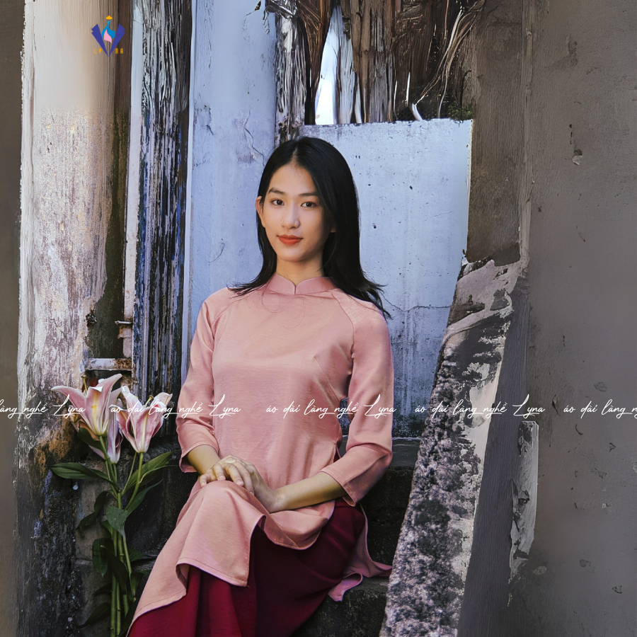 Áo Dài Xưa Màu Hồng Phấn, Áo Dài Dáng Suông Vải Lụa Mềm Mịn Cổ 2,5 Phân Tay Lỡ Phong Cách Cổ Điển Và Hiện Đại | Áo dài Lyna